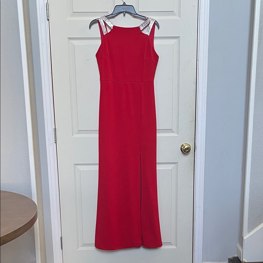 Fashion Nova Red Maxi Dress with Silver Accents